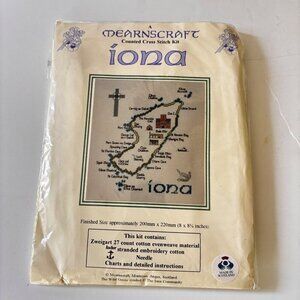 Vtg Mearnscraft Cross Stitch Kit Embroidery Island of Iona Scotland Map 8x8¾"